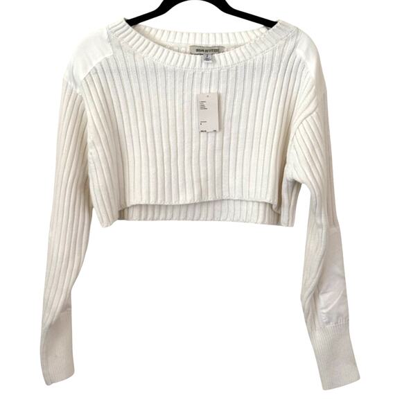 NWT Women's Urban Outfitters Kade Cropped Knit ribbed Jumper Sweater Ivory-Small - Picture 2 of 7